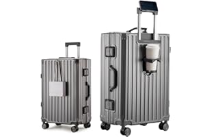 yuweijie Multifunktions Koffer Klein Alu-Rahmen Hartschale Trolley Reisekoffer Handgepäck Zwillingsrollen ZahlenSchloss(Grau, 55cm,45L)