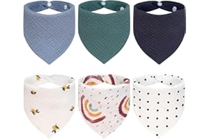 AUPOWER 6 pièces Bavoirs Bebe Triangle, Soft & Absorbing Musselin Halst Tail Babord Bib avec 2 bouton-poussoirs réglables pour unisexes Bebe