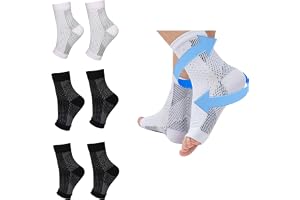 Paket med 4 par av kompressionsstrumpor för plantarfasciit, bandagestöd, lättnad av hälsporn, nattstrumpor för smärta, ankelv