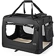 lionto Dog transport box foldable for travel & car, 50x34x36 cm, sturdy transport box with carrying handles & blanket for cats & dogs up to 10 kg, sturdy fabric dog box for small & large, black