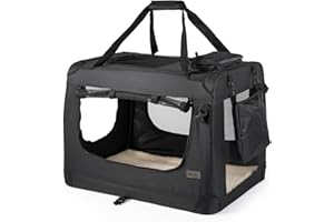 lionto Składany transporter dla psa do podróży i samochodu, 50x34x36 cm, wytrzymały transporter z uchwytami i kocem dla kota i psa do 10 kg, mocna torba z tkaniny, czarny