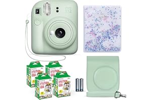 Fujifilm Instax Mini 12 Mint Green + Fuji Instax Film 40 Sheets + Shutter Accessories Bundle, Incl. Carrying Case & Quicksand Beads Album 64 Pockets