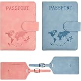 Ziyonix 2 Pieces Passport Cover, Passport Case with Suitcase ID PU Leather PU Leather Travel Passport Case with RFID Blocking