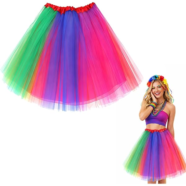 Jupe Tulle Arc-en-Ciel Femme Tutu Rétro Années 80 - Parfaite Pour Halloween Et Fêtes