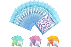 Plaphy 100 Bolsas Zip Herméticas con Ventana y Orificio para Colgar, Bolsas Mylar con Cierre Resellable, Bolsas de Aluminio Autocierre para Empaque y Almacenamiento (Azul Celeste y Azul, 7 x 10 cm)