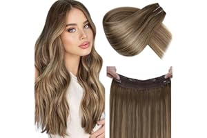 LaaVoo Extensiones Hilo Castaño Balayage Extensiones De Cabello Natural Hilo Rubio Dorado Ombre Castaño Claro Extensiones Pelo Natural Remy Hilo Invisible 35cm/14Pulgadas 80g #8/16/8