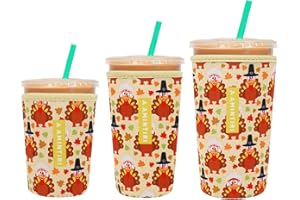 AMINTIRI 3 Pack Reusable Sleeve for Iced Coffee Cup, Coffee Neoprene Sleeve for Iced&Hot Drinks, Coffee Sleeve Compatible with Starbucks, Dunkin Coffee Cup. (Thanksgiving Turkey)