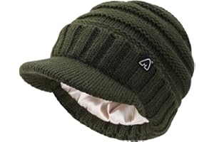 Hat Hut Beanie Hats for Women Men Satin Lined Winter Hats for Women Slouchy Beanies Satin Lined Beanie with Brim Visor