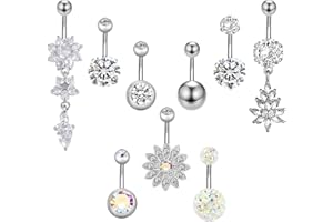 YHmall 9pcs Piercing de Nombril Anneau Boucle de Ventre avec Pendentif Strass Cristal en Acier Inoxydable Bananes Bijoux de Corps