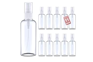 LG Luxury & Grace Pack 11 Botellas de Spray, 100 ml. Botes Pulverizadores de Polietileno Transparente. Botellas Rellenables para Viajes. Envases Atomizadores para Perfumes y Cosméticos.