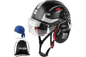 ‎HEARMOR HEARMOR 3-in-1 Schutzhelm mit Gehörschutz und Visier, EN 397 zertifizierter Arbeitshelm für Forst-, BAU- und Kletterarbeiten, inklusive tragbarer Tasche und kühlender Helmeinlage