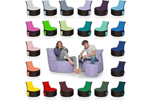HomeIdeal - 2Farbiger Gamer Sitzsack Lounge für Erwachsene & Kinder - Indoor & Outdoor da er Wasserfest ist - mit EPS Perlen + Hocker, Farbe:Schwarz-Flieder, Größe:Erwachsene + 35x30 cm
