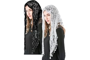 CharmBurst Hermoso Pañuelo Cristiano, Mantilla de Encaje Triangular, Elegante Velo de Boda, Velo de Capilla Católico, Velo Facial, Velo de Novia