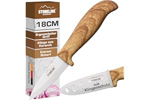 STONELINE Back to Nature Couteau de Cuisine 18,2 cm, en Céramique, pour Couper des Fruits et Légumes, manche aspect bois