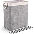 65L Laundry Basket with Handles Linen Hampers for Laundry Storage bags, Built-in Lining with Detachable Brackets Well-Holding Foldable Laundry Hamper for Toys Clothing Organization (BEIGE&GREY)