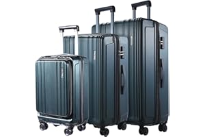TydeCkare Luggage Set 3 Piece 20/24/28, 20" with Front Pocket & 24/28" with Expandable, ABS+PC Suitcase with 4 Spinner Wheels, TSA Lock, YKK Zipper, Dark Green