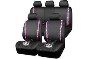 CAR PASS Wasserdicht Leder Autositzbezüge, Bling Diamant Komplettset Sitzbezug, Glänzend Kristall Glitzernd, Universal für 95% Aller Automobile LKW SUV, Frauen Damen Mädchen(Komplettset, Rosa)