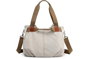 DIRRONA Casual Bolso de Mujer Moda Lienzo Bolsos Bandolera Viajes Bolso Bandolera Mujer Bolsa de Lona Trabajo Compras Bolsos Cruzados Multibolsillos Uso Diario Blanco Beige