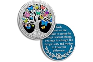 ATSKNSK Butterfly Tree of Life 13 Year Sobriety Coin, AA Chip and Medallion with Serenity Prayer, Recovery Anniversary Tokens, Sobriety Gifts for Men Women Alcoholics Anonymous Gift