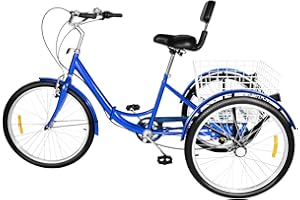 Tagtuell 24" Foldable Adult Tricycle, 7 Speed 3 Wheels Adult Trike Tricycle Bike With Basket for Seniors Adults Men and Women Shopping, Outdoor Sports, Adjustable Height