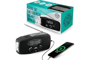 3JG® Radio Solar de Emergencia con Manivela, FM/Am, Linterna LED, Cargador de Móviles USB, Batería Recargable 2000mAh, Carga Solar y Manual, Compacta y Portátil para Camping y Supervivencia