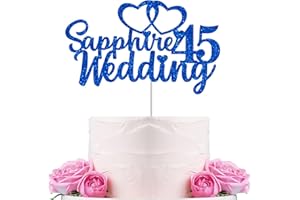 Gidobo 45th Wedding Anniversary Cake Toppers with Heart Cupcake Toppers, Glittery Sapphire Weddding Anniversary Heart Cake Decoration for Celebration Party Supplies