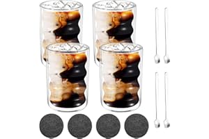 Aiuuee Lot de 4 Tasse à Café Double Paroi, 350 ml Verre Double Paroi, Mug Transparent Verre a Cafe avec 4 Cuillères et 4 Dessous pour Café, Thé, Cappuccino, Expresso, Boire, Bière