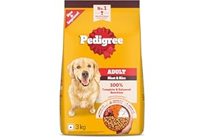 Pedigree Adult Dry Dog Food, Meat & Rice, 3 kg, Contains 37 Essential Nutrients, 100% Complete & Balanced Food for Adult Dogs