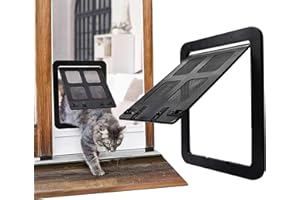 Cdycam Dog Cat Door for Screen Door with Magnetic Flap Lockable, Magnetic Closure Sturdy Screen Pet Door for Existing Sliding Door, Window (S (Inside Size: 9.4"*7.4"), Black)