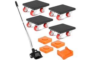 TOSAVGA Kit de Poulettes pour Meubles Charge Lourde, 9 Pièces Leve Meuble 630 mm Barre D'extension, 4 Roue Rotative à 360 Degrés et 4 Blocs de Levage, Charge Maximale 400kg, pour Déménagement Meubles Lourds