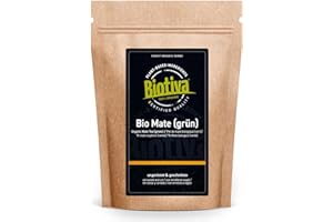 Biotiva Mate Tea Organic 500g - Unroasted Green Mate Tea - Cafeeinated Yerba Mate Leaves - Organic Cultivation - Packed and Controlled in Germany