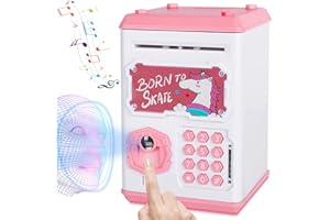 CWLAKON Salvadanaio Bambini Bambina Elettronico, Unicorno Password Impronte Digitali e Scansione Facciale, Digitale Mini ATM Monete e Banconote Cassaforte Cassa di Risparmio, Compleanno Regalo di Natale