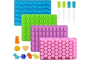 PIQIUQIU Confezione da 4 stampi in silicone per caramelle e vassoi per cubetti di ghiaccio con 4 contagocce (colore casuale)