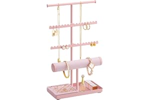 Lolalet Smyckeshållare, halsband, örhängen och armband | Höjd 35 cm, multifunktionell förvaring, sammetsstativ, stabil metall