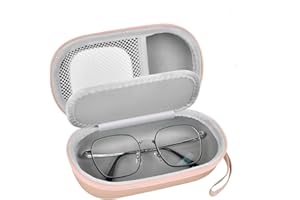 GWCASE Portable 2 in 1 Contact Lens Case and Glasses Case, Traveling Cases Bag Box Holder with Soak Storage Kit Included Built-in Mirror, Tweezer, Contact Lens Solution Bottle and Hand Strap-Gold