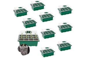 QHC sehen 10 Pack Propagators for Plants 120 Cells with Heightened Lids, Plant Germination Potting Bench with Humidity Dome, Seed Propagator Tray Plant Starter, Plant Germination Equipment