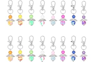 Honatrv 16 Stück Engel Schlüsselanhänger, Kleine Schutzengel Anhänger, Anhänger Perlenengel für DIY Schmuck Basteln, Geschenk, Hochzeit Taufe, 8 Farben