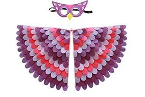 Proumhang 2 sztuki kostium dla dzieci w wieku 3~8 lat,ptasia sowa i paw maska sowa ubierają się,chłopcy dziewczęta filcowe maska na oko i zestaw skrzydeł, kolorowe przebranie na Halloween,Styl 8