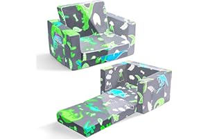 GILIRE Kindersofa Ausklappbar, 2-in-1 Spielsofa für Kinder, Ausziehbares Sofa, Glowing in The Dark Dinosaurier Sofa Stuhl für Jungen und Mädchen, Umwandelbares Baby Sofa Bett für Spielzimmer & Schlafzimmer