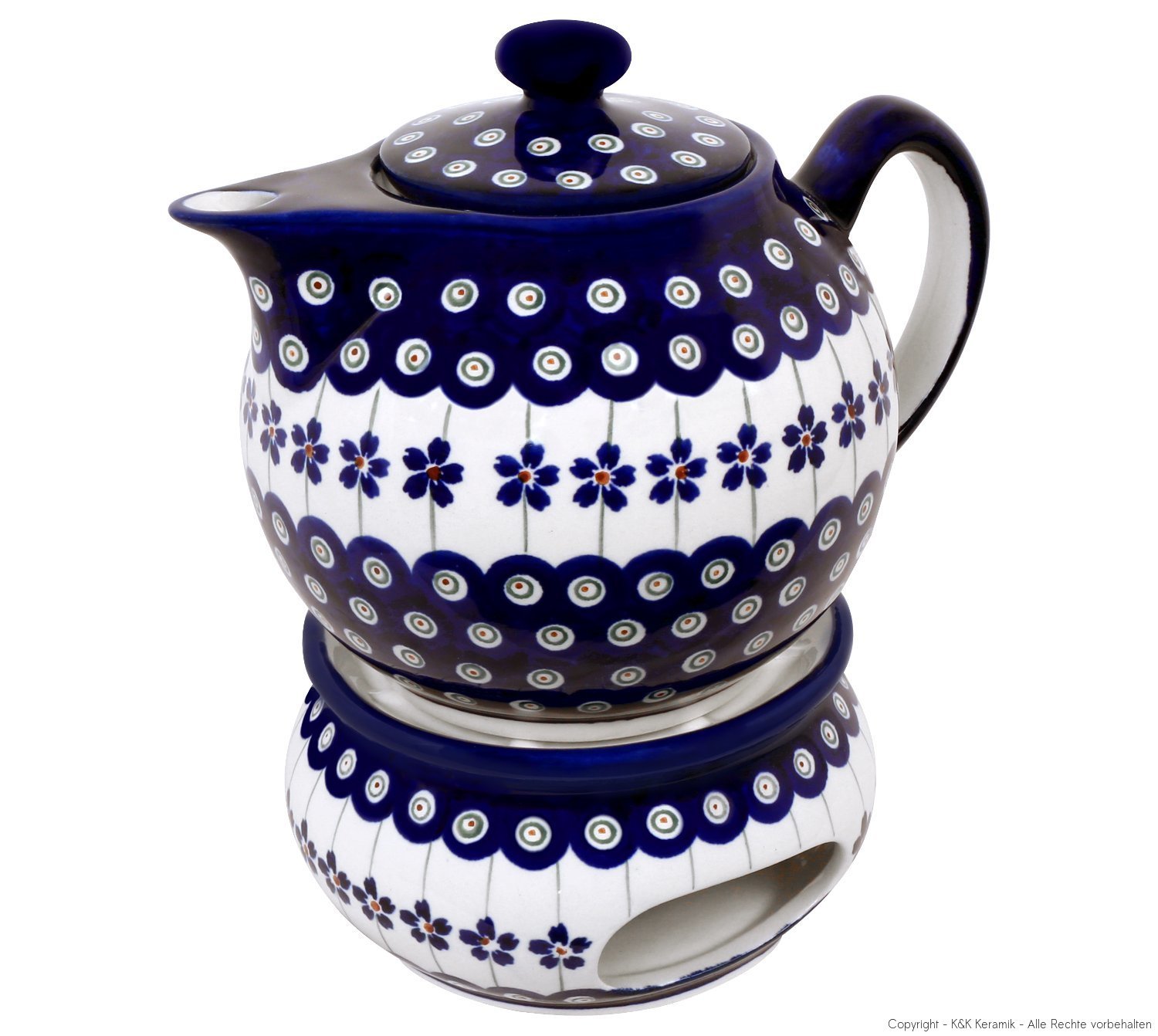 Boleslawiec Pottery Teapot 1.0 L with Warmer, Original Bunzlauer