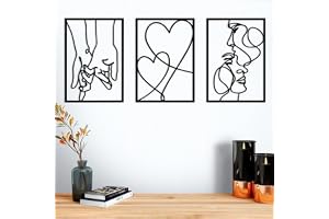 Set med 3 stycken väggdekorationer i metall för sovrum, minimalistisk, modern väggkonst, abstrakt svart linje, väggdekoration för vardagsrum, sovrum, badrum, kontor