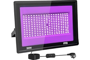 TKDAKSY 200W Lumiere Noire LED, IP66 Etanche Projecteur lumière noire UV, 395-400 nm Projecteur lumière noire Avec interrupteur pour fête lumineuse, Halloween, Body Painting, Bar, Aquarium, Halloween