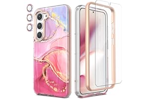 Chvelop Samsung S23 Hülle mit Glitzer Kameraschutz + Schutzfolie + Stoßfänger Samsung Galaxy S23 Hülle Schick 360 Grad Handyhülle für Samsung S23 Stoßfest Kratzfest TPU Schlank Hülle S23 5G 6.1'' Rosa