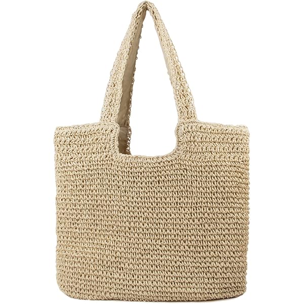 Sac à Bandoulière En Paille Boho Pour Femmes - Idéal Plage, Vacances, Shopping - Couleur Khaki, Dimensions 27x25 Cm