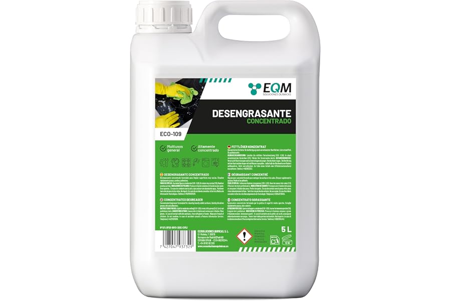 EQM - ECO-109 - Desengrasante Concentrado Enérgico - 5L - Ideal para Cocinas, Motores, Maquinaria, Suelos Industriales, Talle