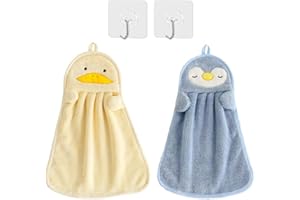 BEPSYOM Juego de Toallas Infantiles 2 Piezas con 2 Ganchos, Toalla Infantil Polar Coral, Toalla simpáticos Animales, Toalla de Mano Infantil Personalizada Set di