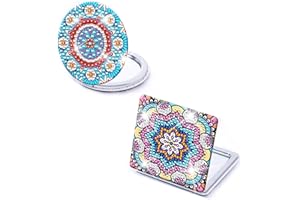 Icelsa 2 Piezas Espejos de Bolsillo con Pintura de Diamantes,Espejo de Bolsillo Mandala Mini Espejo de Bolsillo Plegable para Diseño de Mandala en Relieve Pintura de Diamantes(Cuadrado,Redondo)
