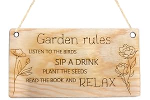 Pet-Jos Garden Rules Hanging Hours Sign Decor Gift Wooden Wooden Plaque Natural Decoration Garden decoration