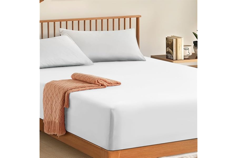 My Home Store Cotton Fitted Sheets King Size - 100% Egyptian Cotton 300TC Hotel Quality 30 cm Fitted Bedsheets (White)