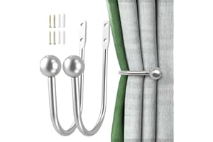 XxinXrongMetal Curtain Holdbacks, 2 Pcs Curtain Drapery Holdbacks, Curtain Tie Backs, Wall Mounted Window Curtain Holder Hooks, Drapery Holdbacks for Fixed Curtain or Hanging Items(Argent)